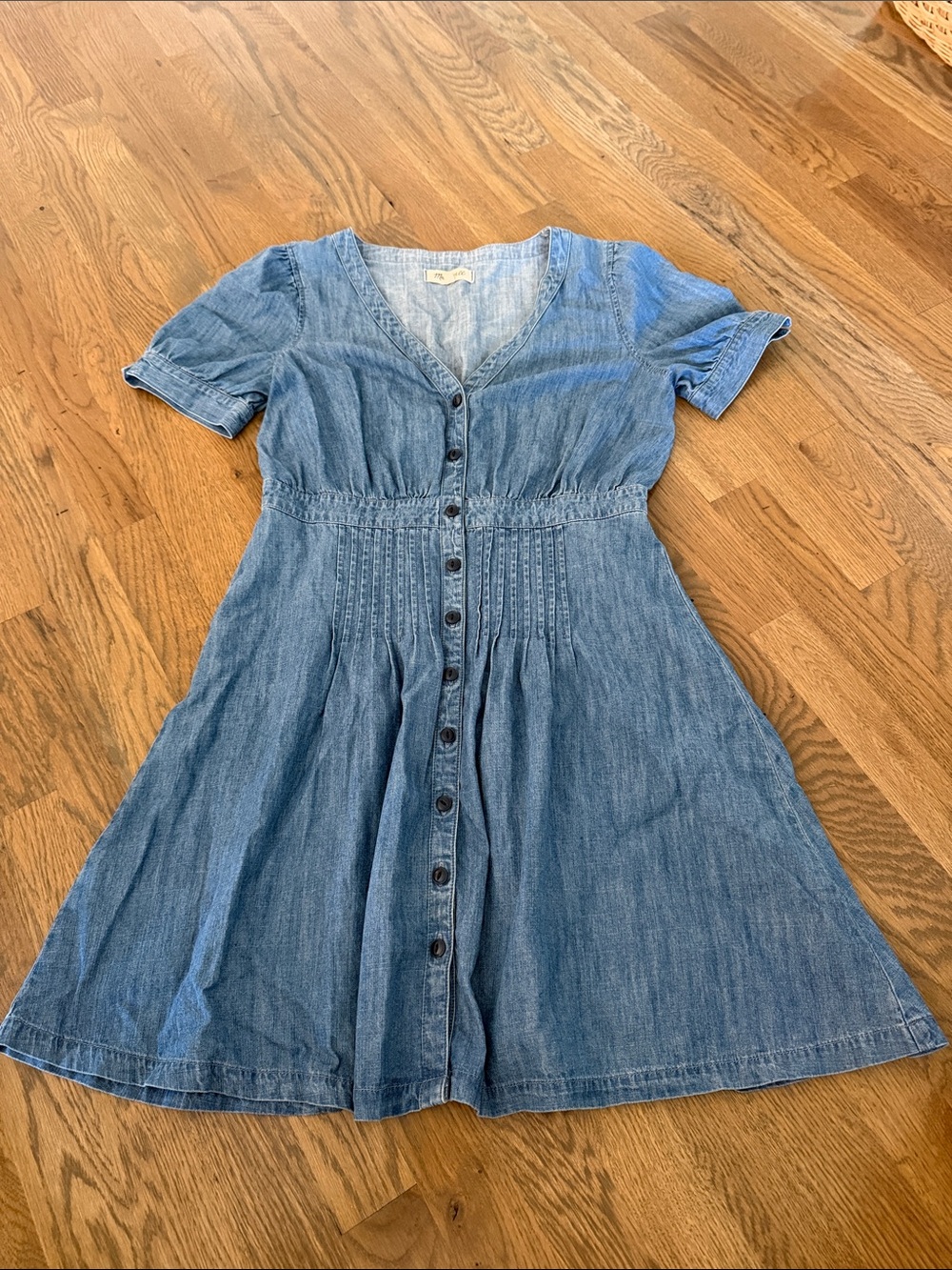 Madewell Blue Chambray Button-Front V-Neck Dress